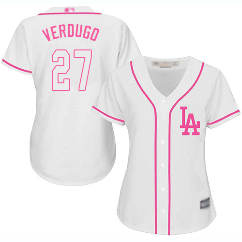 Dodgers #27 Alex Verdugo White/Pink Fashion Women's Stitched MLB Jersey